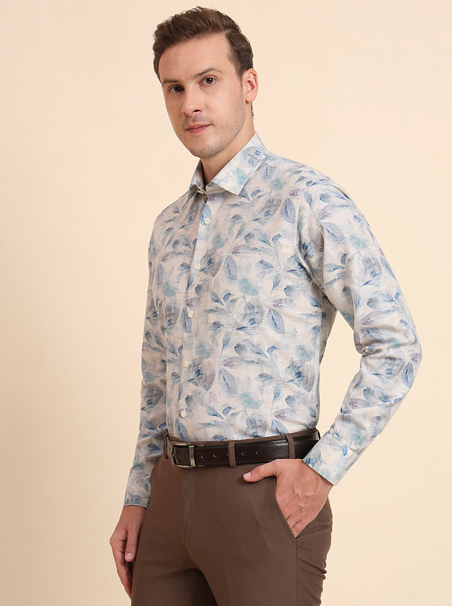 Sky Blue & Beige Printed Regular Fit Formal Shirt | JadeBlue