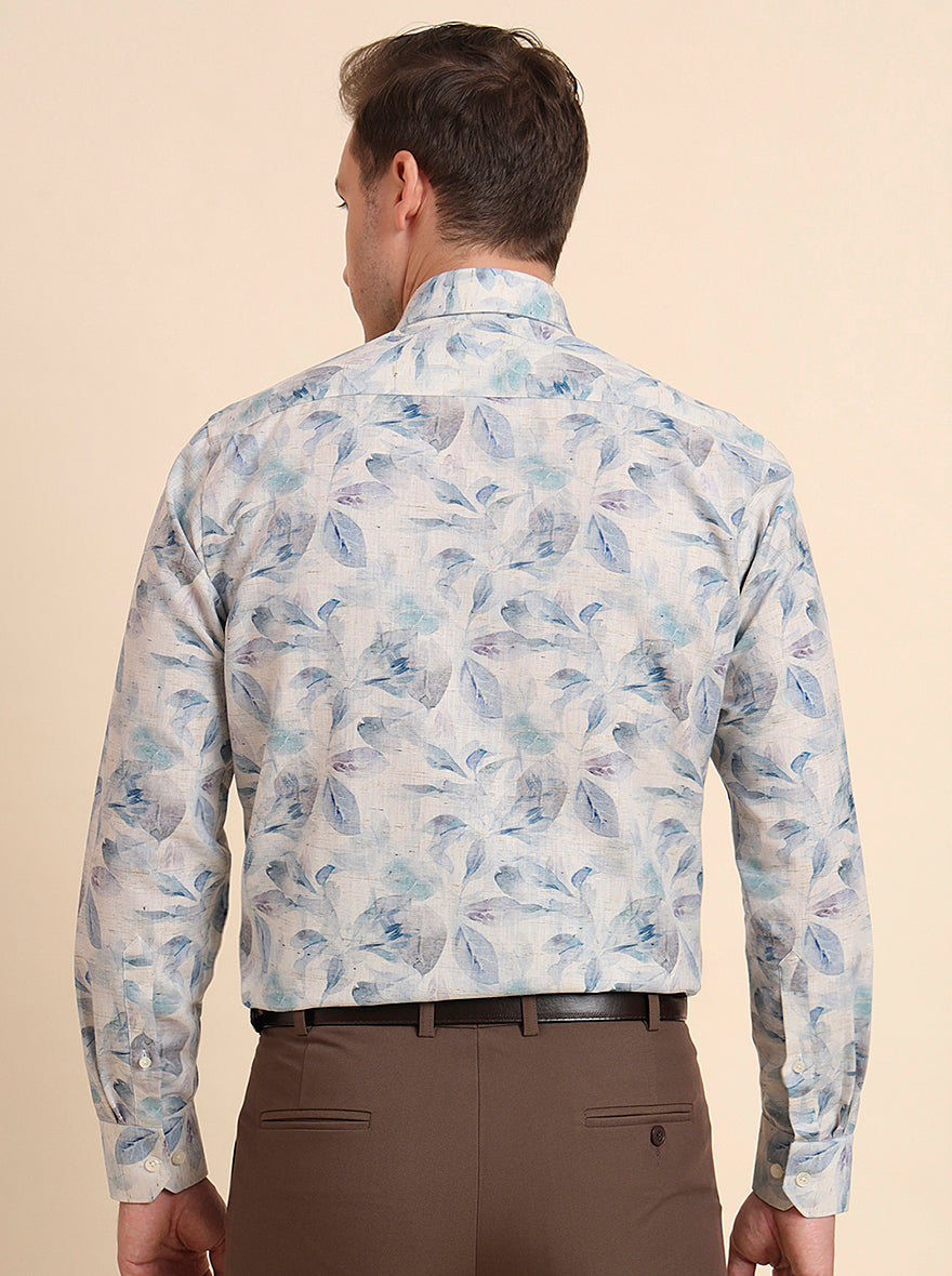 Sky Blue & Beige Printed Regular Fit Formal Shirt | JadeBlue