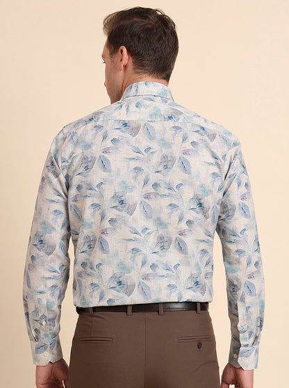 Sky Blue & Beige Printed Regular Fit Formal Shirt | JadeBlue