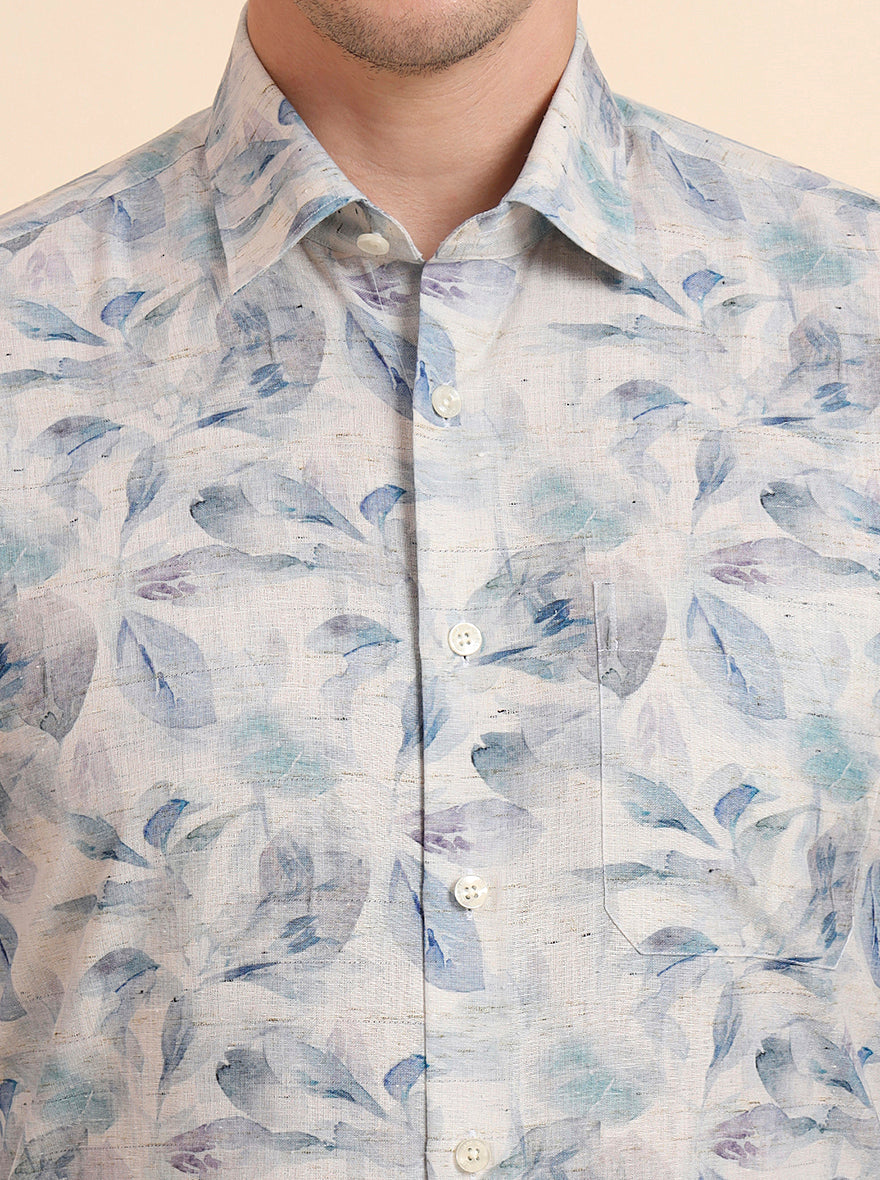 Sky Blue & Beige Printed Regular Fit Formal Shirt | JadeBlue