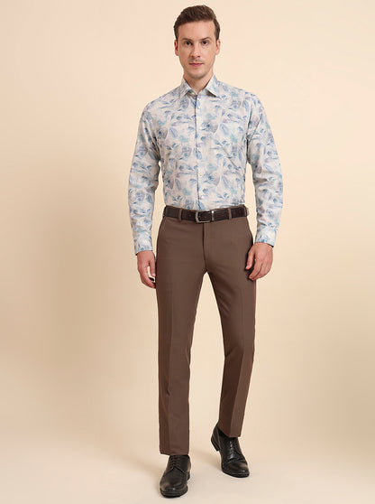 Sky Blue & Beige Printed Regular Fit Formal Shirt | JadeBlue