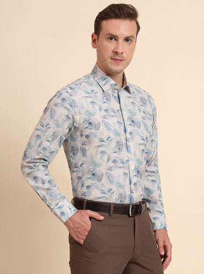 Sky Blue & Beige Printed Regular Fit Formal Shirt | JadeBlue