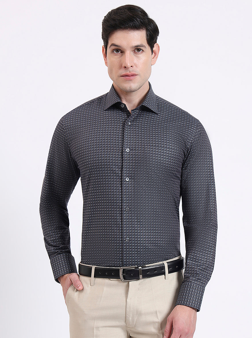 Grey Solid Slim Fit Formal Shirt | JadeBlue Super Luxe