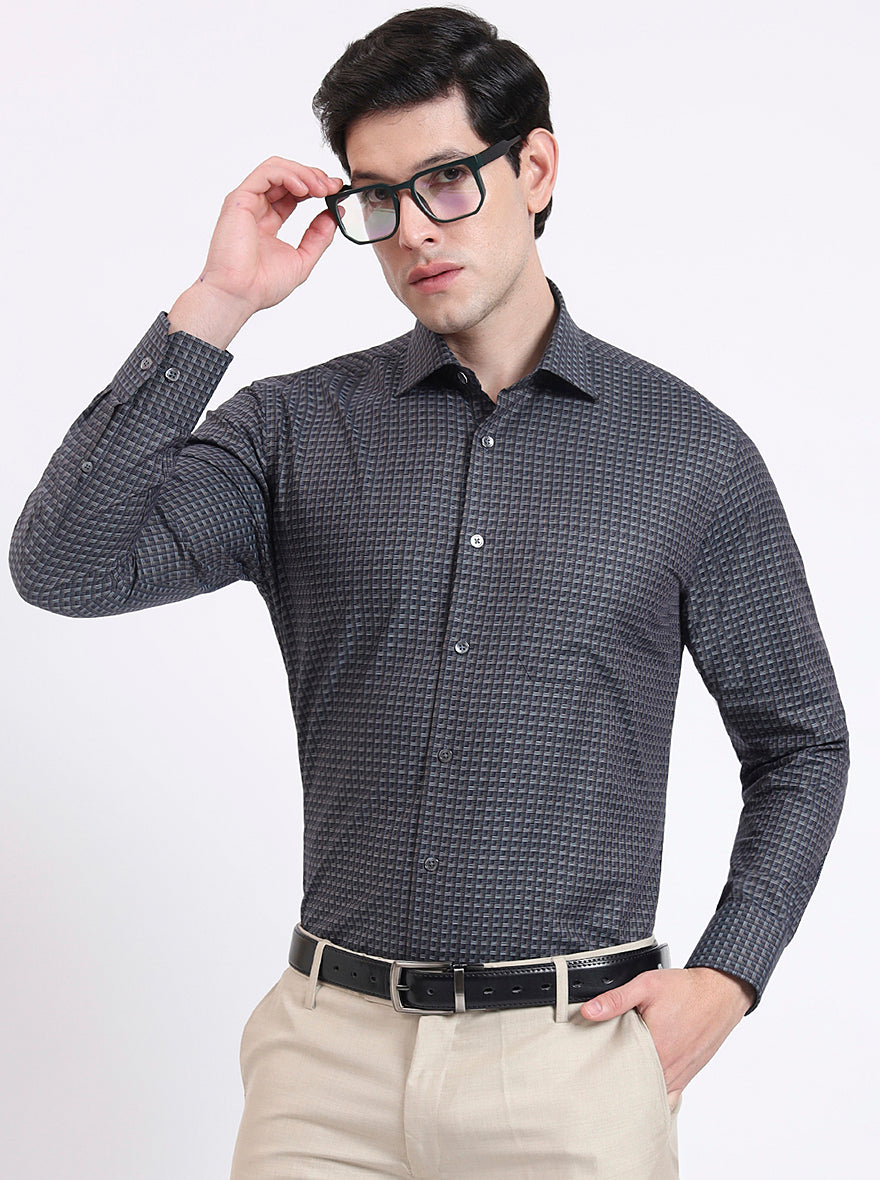 Grey Solid Slim Fit Formal Shirt | JadeBlue Super Luxe