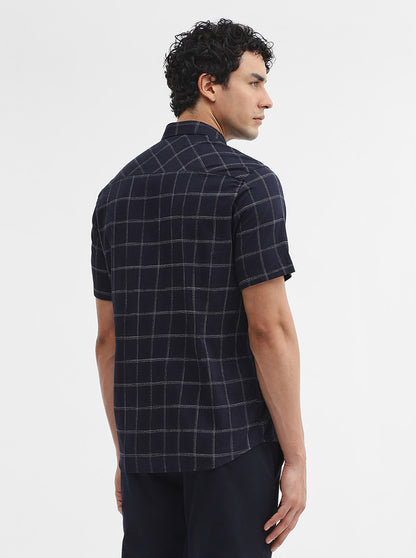Navy Blue Checked Smart Fit Semi Casual Shirt | Greenfibre