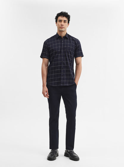 Navy Blue Checked Smart Fit Semi Casual Shirt | Greenfibre