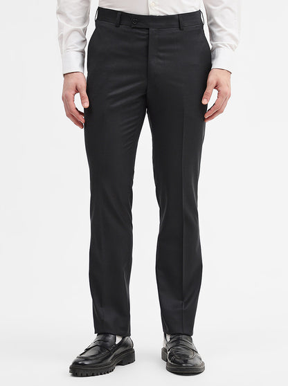 Dark Grey Solid Slim Fit Formal Trouser | JadeBlue Super Luxe