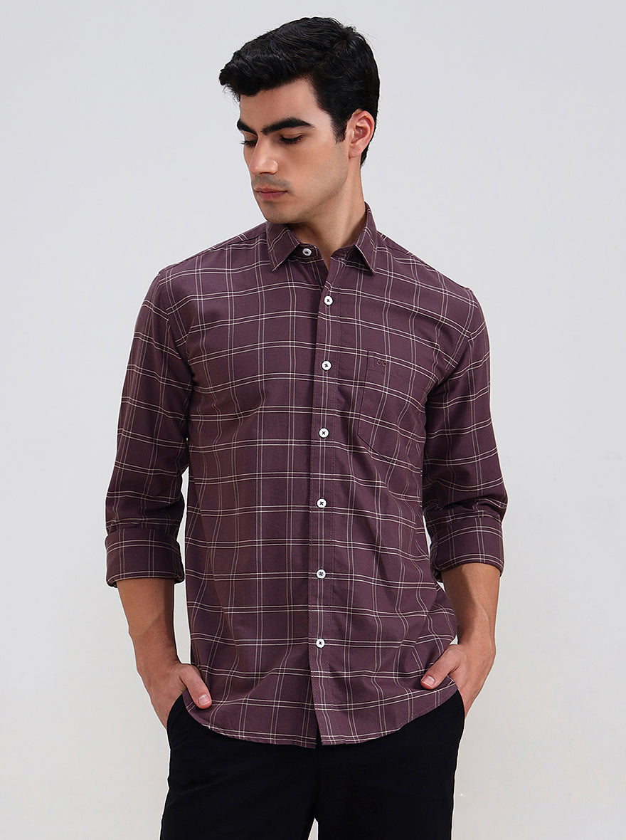 Chocolate Checked Tailored Fit Semi Casual Shirt | JadeBlue