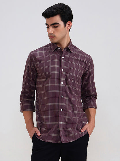Chocolate Checked Tailored Fit Semi Casual Shirt | JadeBlue
