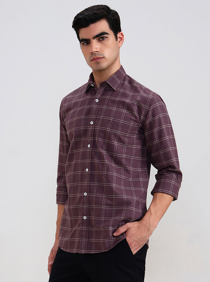 Chocolate Checked Tailored Fit Semi Casual Shirt | JadeBlue