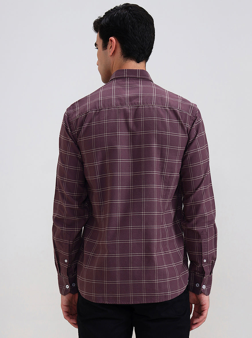 Chocolate Checked Tailored Fit Semi Casual Shirt | JadeBlue