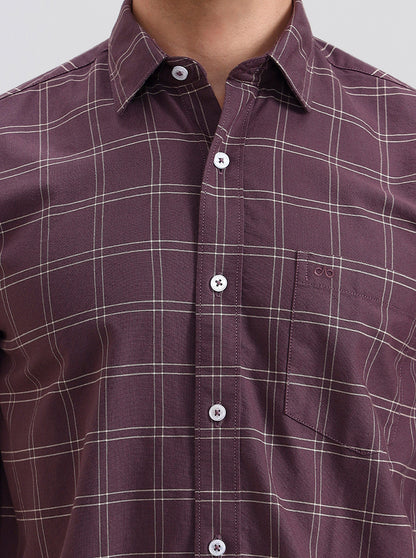 Chocolate Checked Tailored Fit Semi Casual Shirt | JadeBlue
