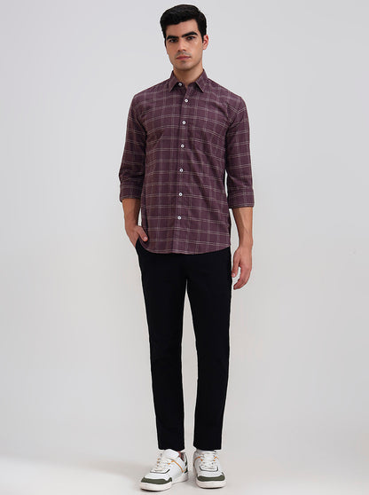 Chocolate Checked Tailored Fit Semi Casual Shirt | JadeBlue