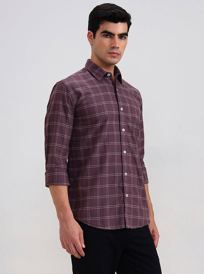 Chocolate Checked Tailored Fit Semi Casual Shirt | JadeBlue