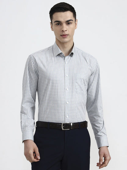Sky Blue Checked Regular Fit Formal Shirt | JadeBlue
