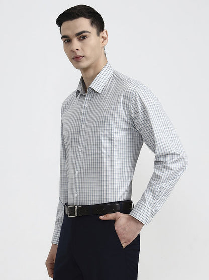 Sky Blue Checked Regular Fit Formal Shirt | JadeBlue