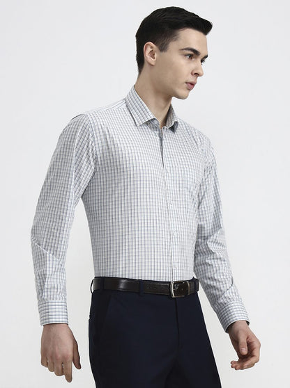 Sky Blue Checked Regular Fit Formal Shirt | JadeBlue