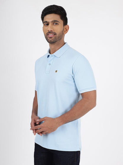 Light Blue Solid Slim Fit Polo T-Shirt | JadeBlue