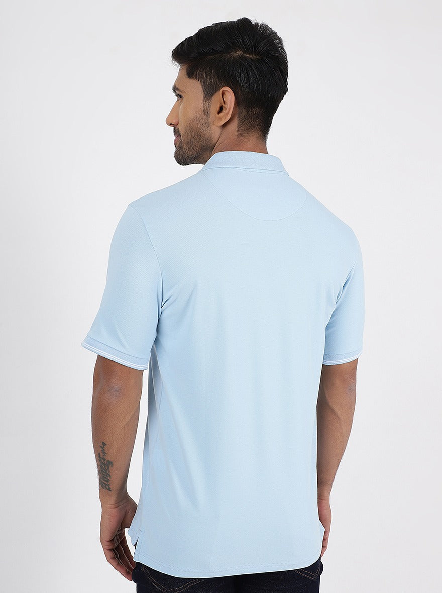 Light Blue Solid Slim Fit Polo T-Shirt | JadeBlue