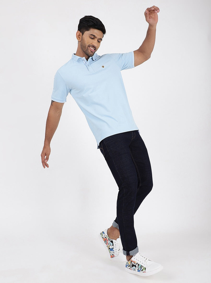 Light Blue Solid Slim Fit Polo T-Shirt | JadeBlue