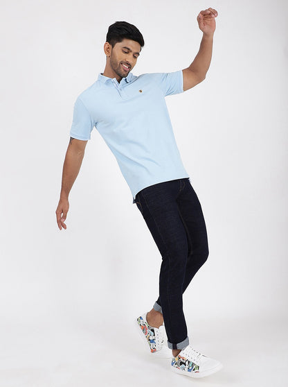 Light Blue Solid Slim Fit Polo T-Shirt | JadeBlue