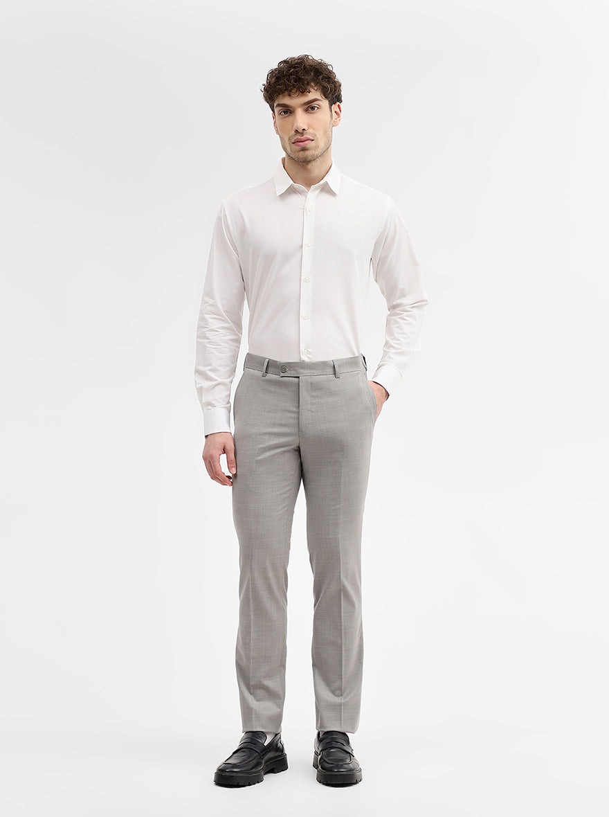 Light Grey Solid Slim Fit Formal Trouser | JadeBlue Super Luxe