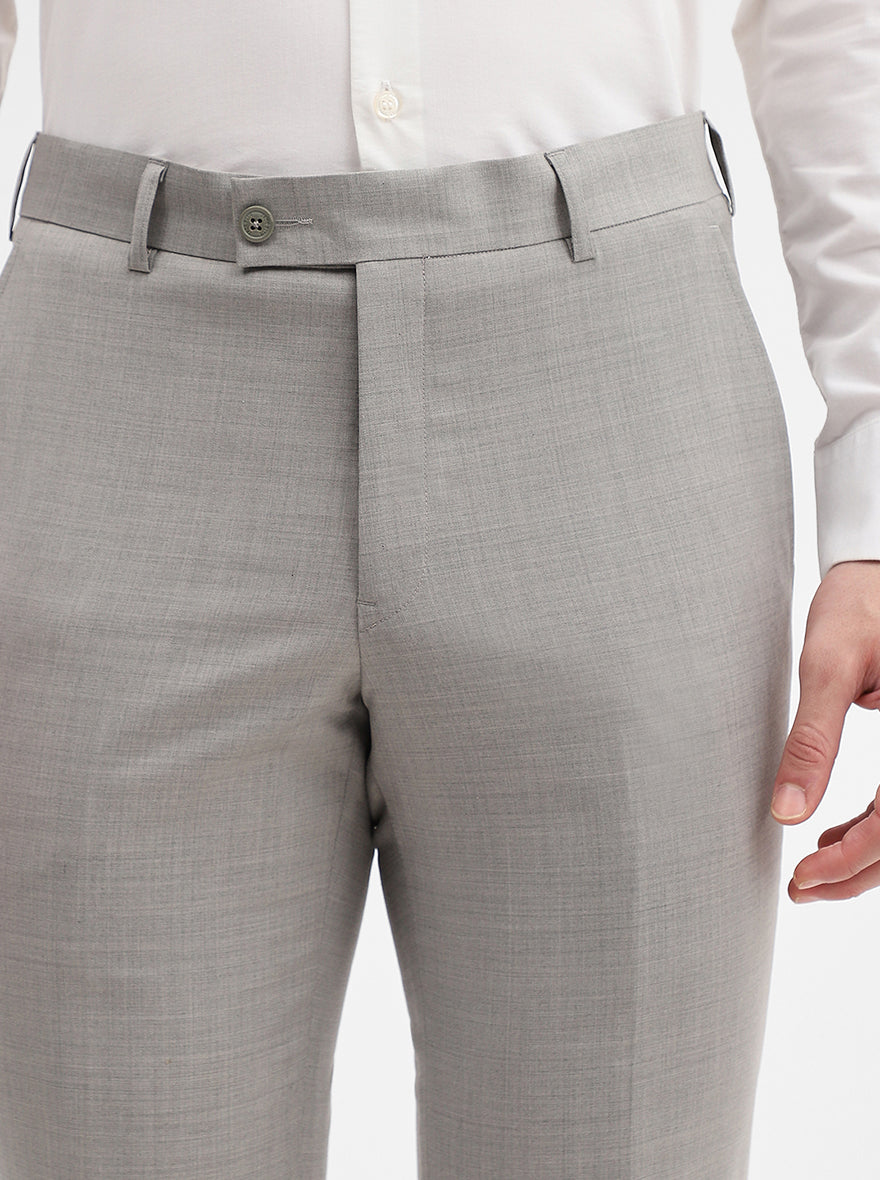 Light Grey Solid Slim Fit Formal Trouser | JadeBlue Super Luxe
