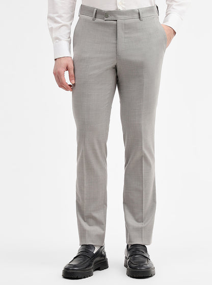Light Grey Solid Slim Fit Formal Trouser | JadeBlue Super Luxe