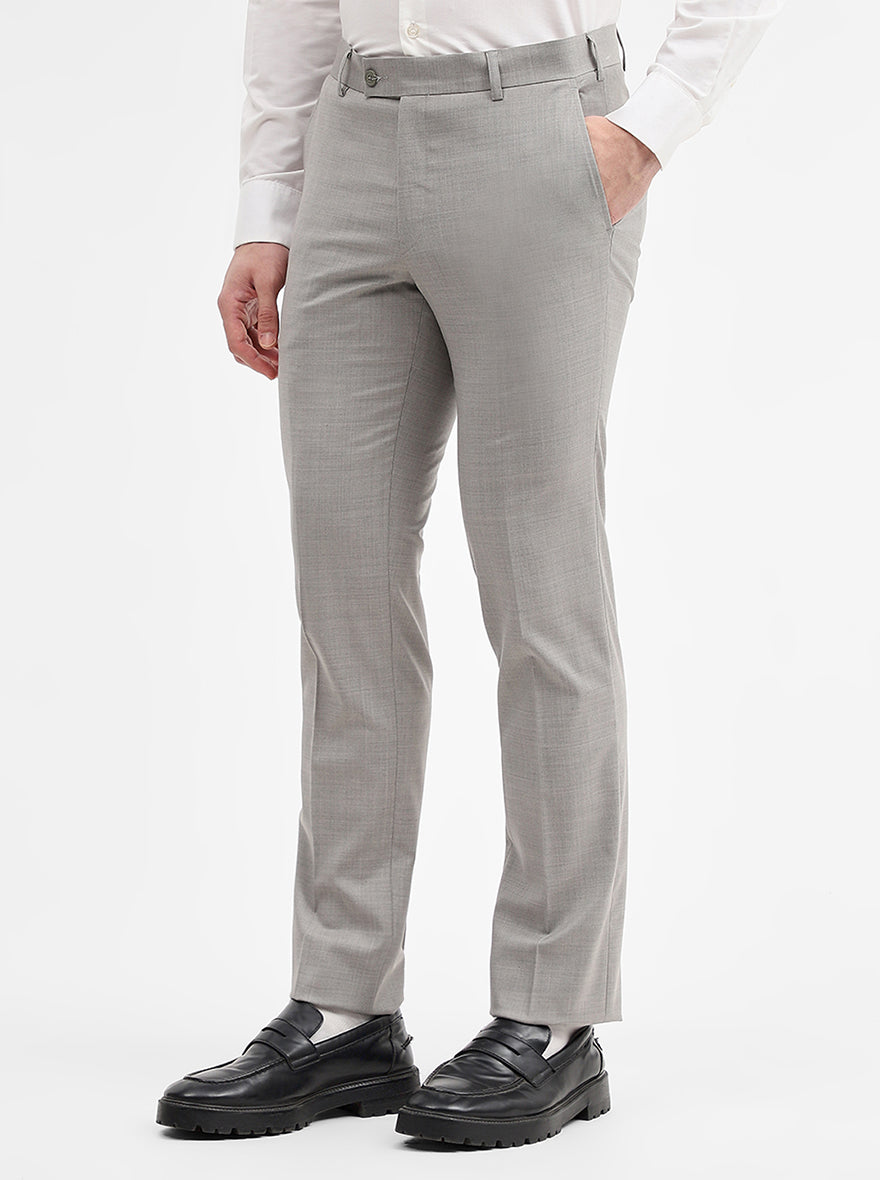 Light Grey Solid Slim Fit Formal Trouser | JadeBlue Super Luxe