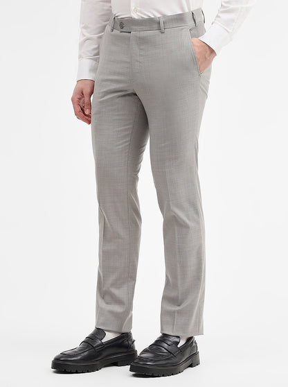 Light Grey Solid Slim Fit Formal Trouser | JadeBlue Super Luxe
