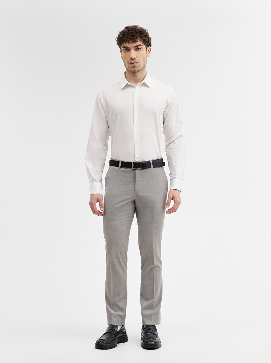 Light Grey Solid Slim Fit Formal Trouser | JadeBlue Super Luxe