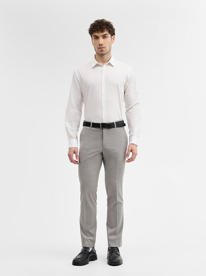 Light Grey Solid Slim Fit Formal Trouser | JadeBlue Super Luxe