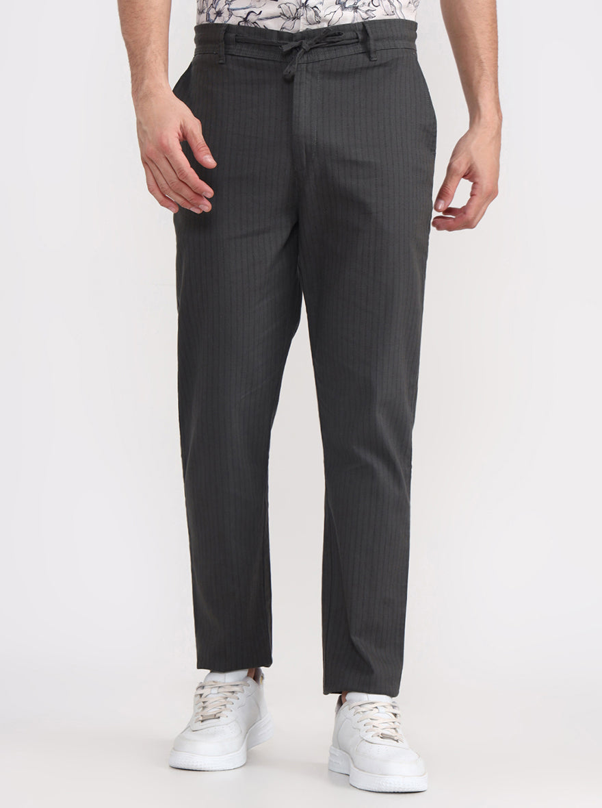 Olive Grey Striped Regular Fit Track Pant | JadeBlue