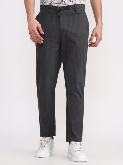 Olive Grey Striped Regular Fit Track Pant | JadeBlue
