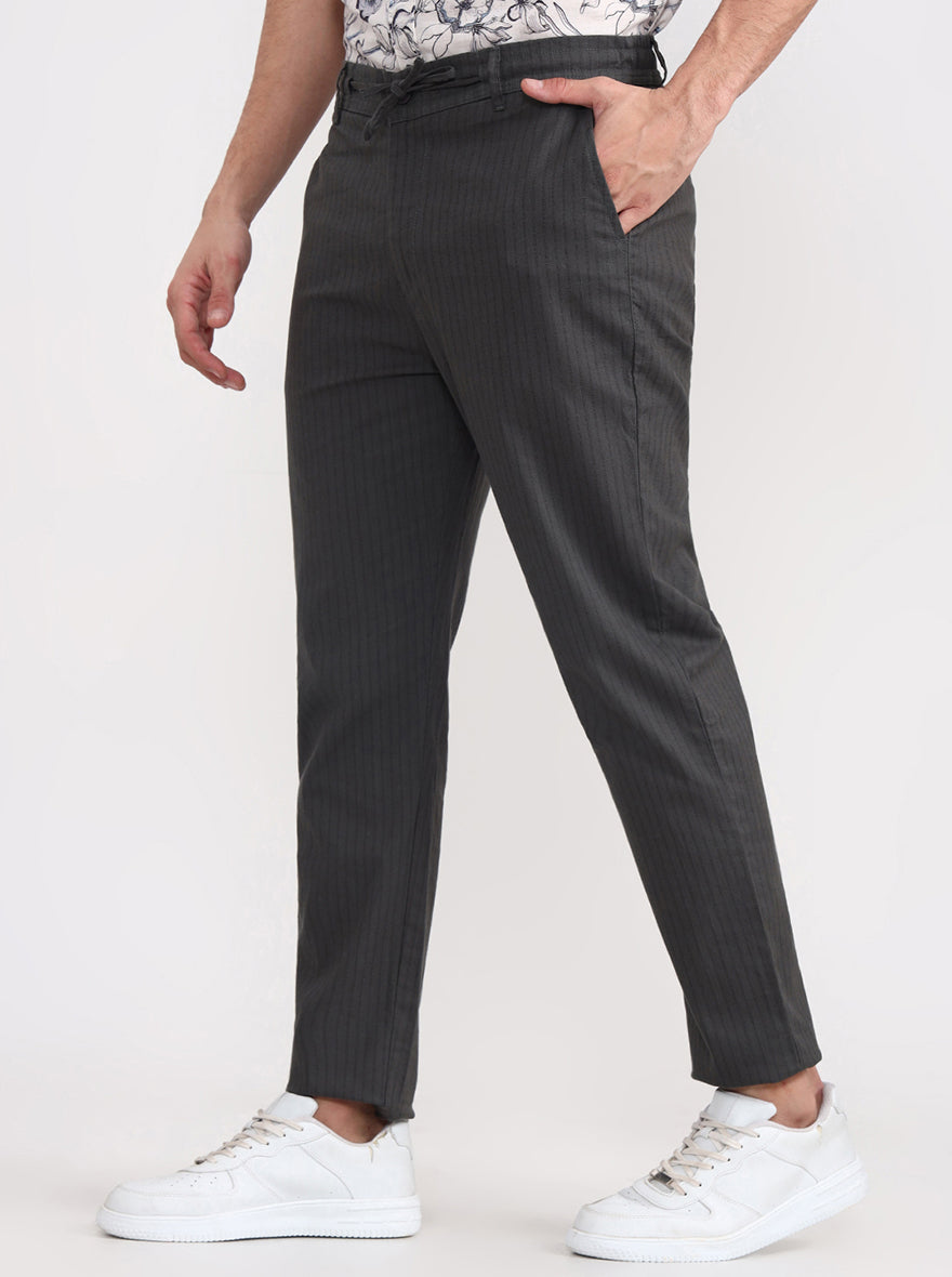 Olive Grey Striped Regular Fit Track Pant | JadeBlue