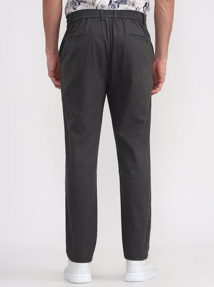 Olive Grey Striped Regular Fit Track Pant | JadeBlue