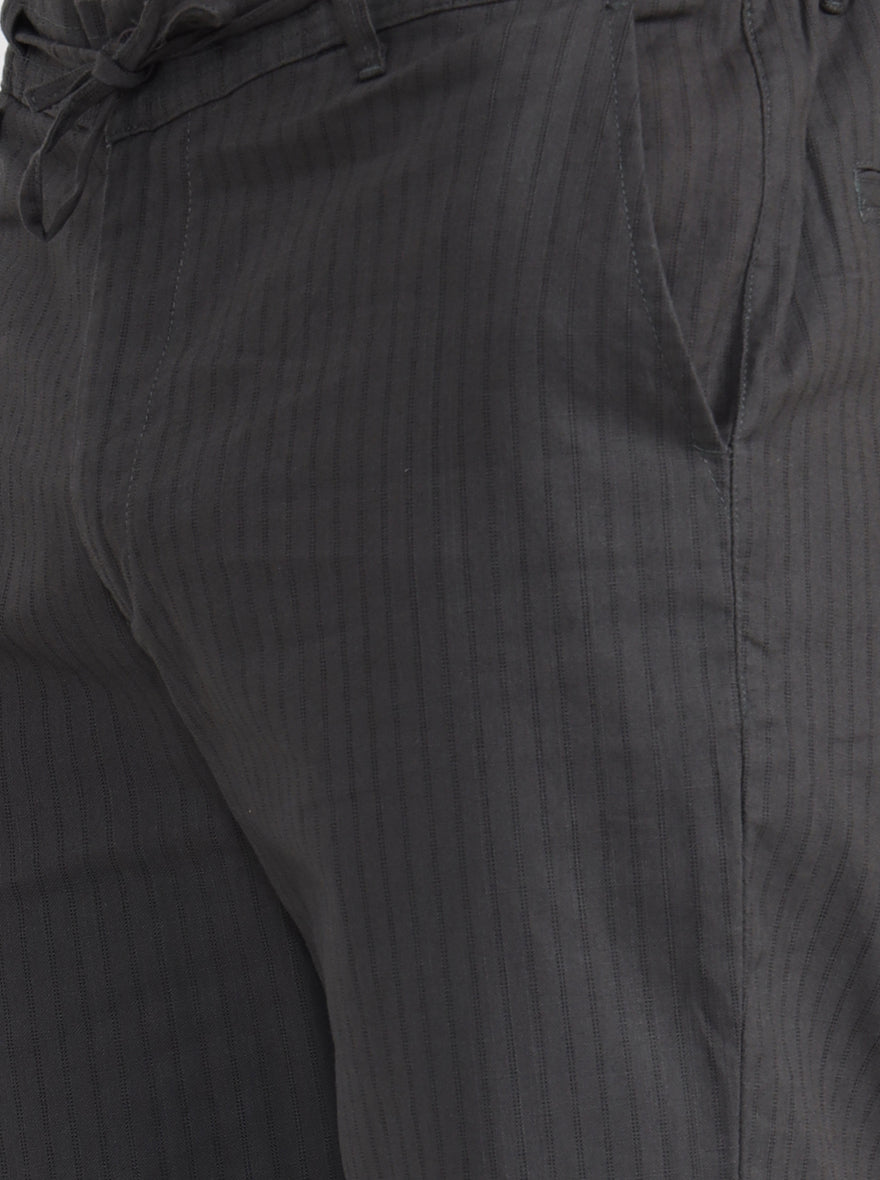 Olive Grey Striped Regular Fit Track Pant | JadeBlue