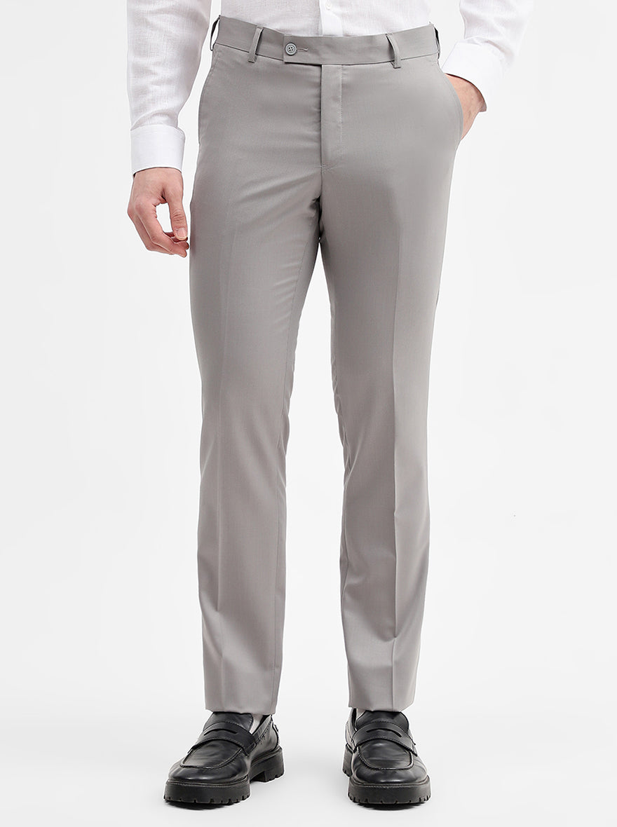 Grey Solid Slim Fit Formal Trouser | JadeBlue Super Luxe