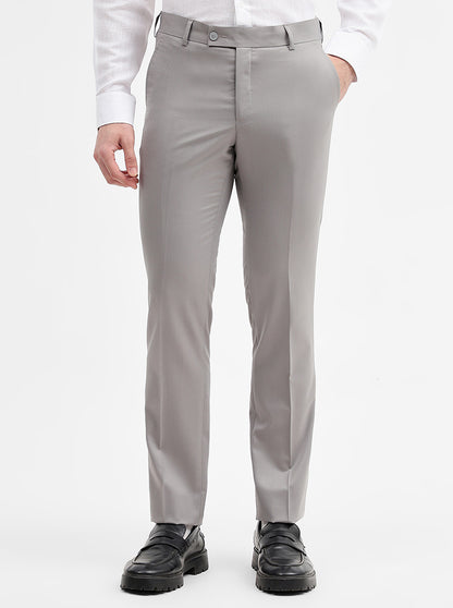 Grey Solid Slim Fit Formal Trouser | JadeBlue Super Luxe
