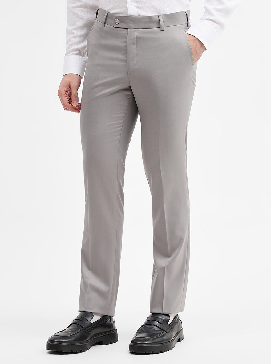 Grey Solid Slim Fit Formal Trouser | JadeBlue Super Luxe