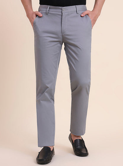 Steel Grey Solid Uno Fit Casual Trouser | JadeBlue