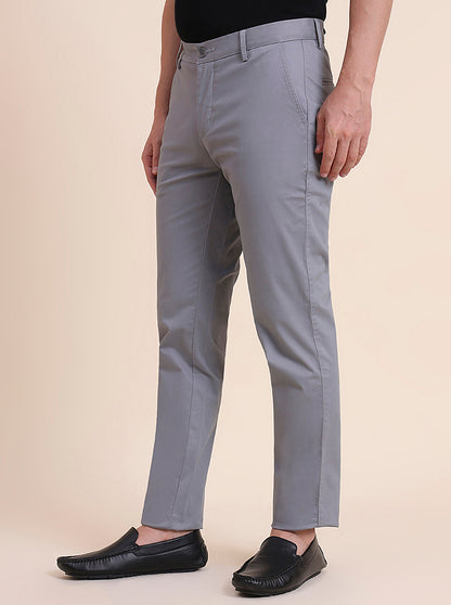 Steel Grey Solid Uno Fit Casual Trouser | JadeBlue