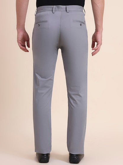 Steel Grey Solid Uno Fit Casual Trouser | JadeBlue
