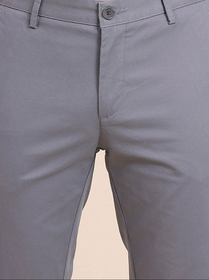 Steel Grey Solid Uno Fit Casual Trouser | JadeBlue