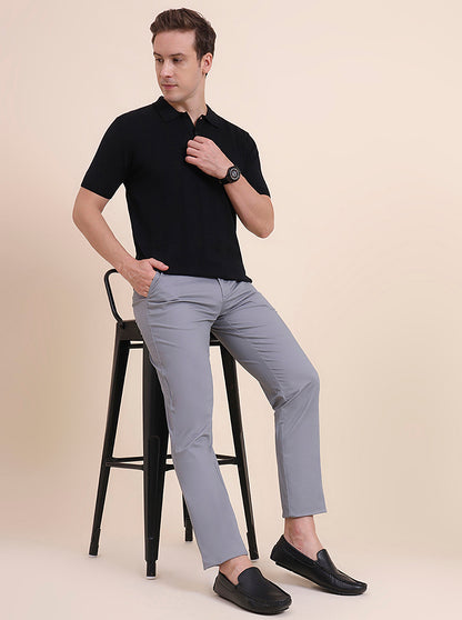 Steel Grey Solid Uno Fit Casual Trouser | JadeBlue