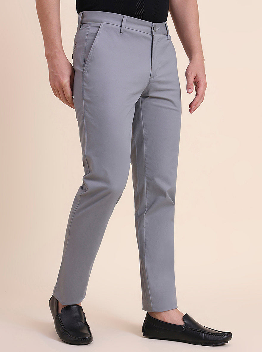 Steel Grey Solid Uno Fit Casual Trouser | JadeBlue