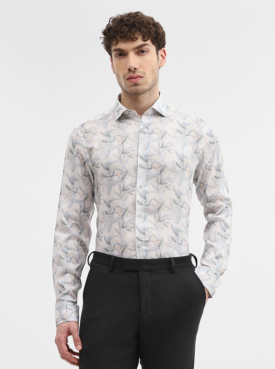 White & Base Printed Slim Fit Party Wear Shirt | Wyre