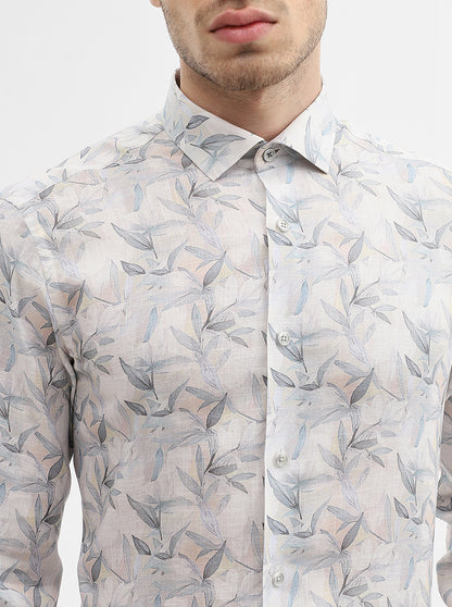 White & Base Printed Slim Fit Party Wear Shirt | Wyre
