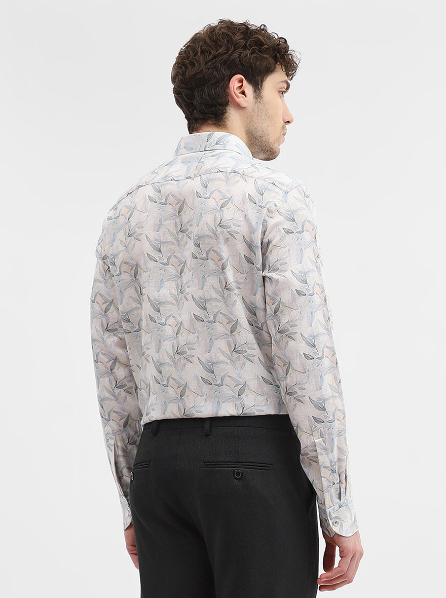 White & Base Printed Slim Fit Party Wear Shirt | Wyre