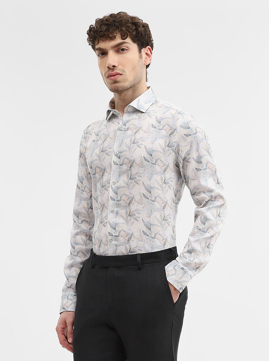White & Base Printed Slim Fit Party Wear Shirt | Wyre